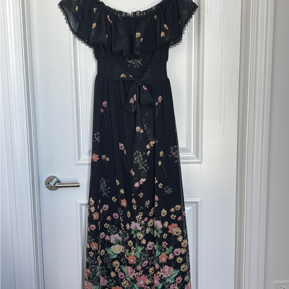 Sachin and Babi Floral Off-Shoulder Black Long Dress